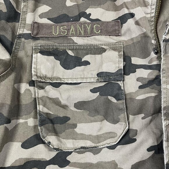 H&M Divided Jacket Mens Large Camo Hooded Military Field Utility Zip 4 Pocket - Picture 11 of 15